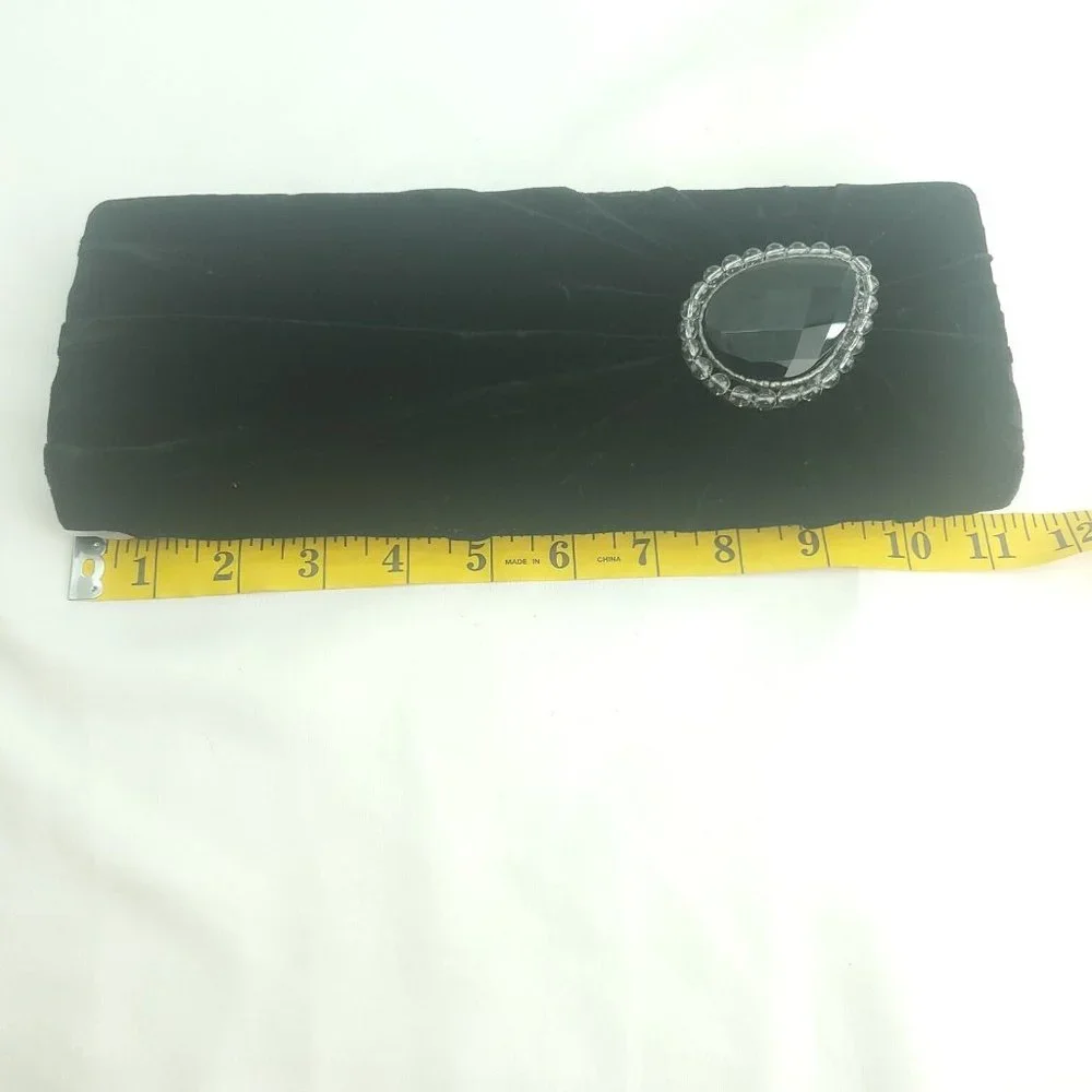 Daniele Cornaggia Womens Black Velvet Embellished Zip Around Clutch Bag